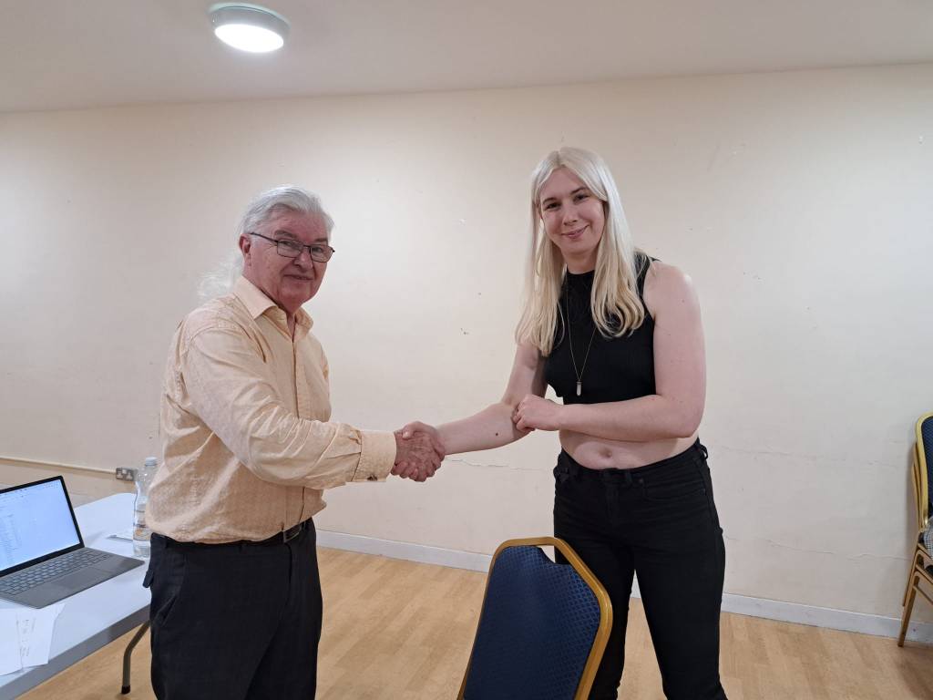Pimlico Summer Tournament, July 2023. Djuna Tree shown accepting the women's prize from Nick Faulks.